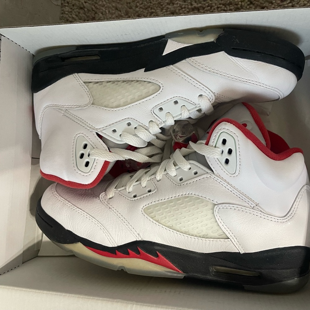 Jordan Air 5 Retro GS in White, Red, and Black